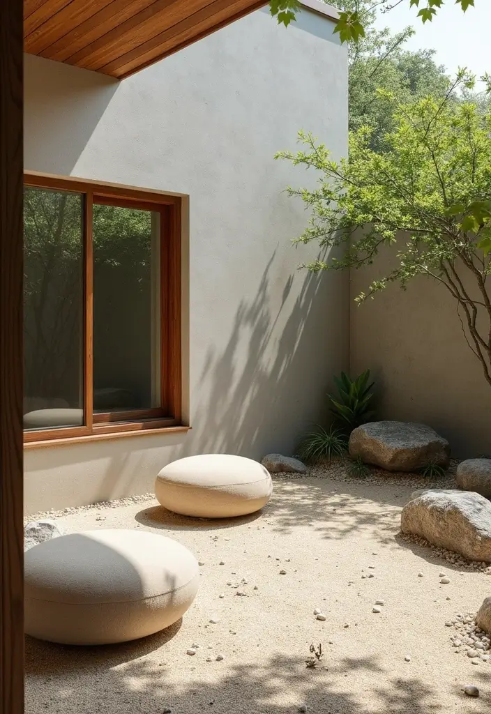 30 Backyard Sitting Area Ideas That Feel Cozy and Welcoming 18 30 Backyard Sitting Area Ideas That Feel Cozy and Welcoming - 18. Minimalist Zen Space