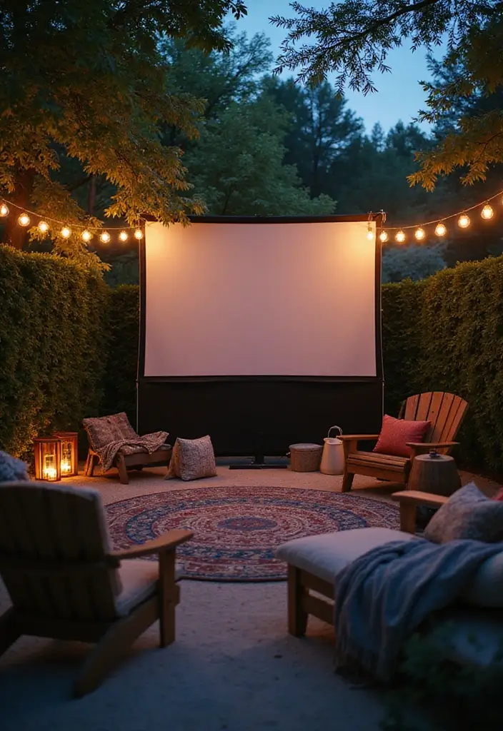 30 Backyard Sitting Area Ideas That Feel Cozy and Welcoming 9 30 Backyard Sitting Area Ideas That Feel Cozy and Welcoming - 9. Outdoor Movie Night Setup