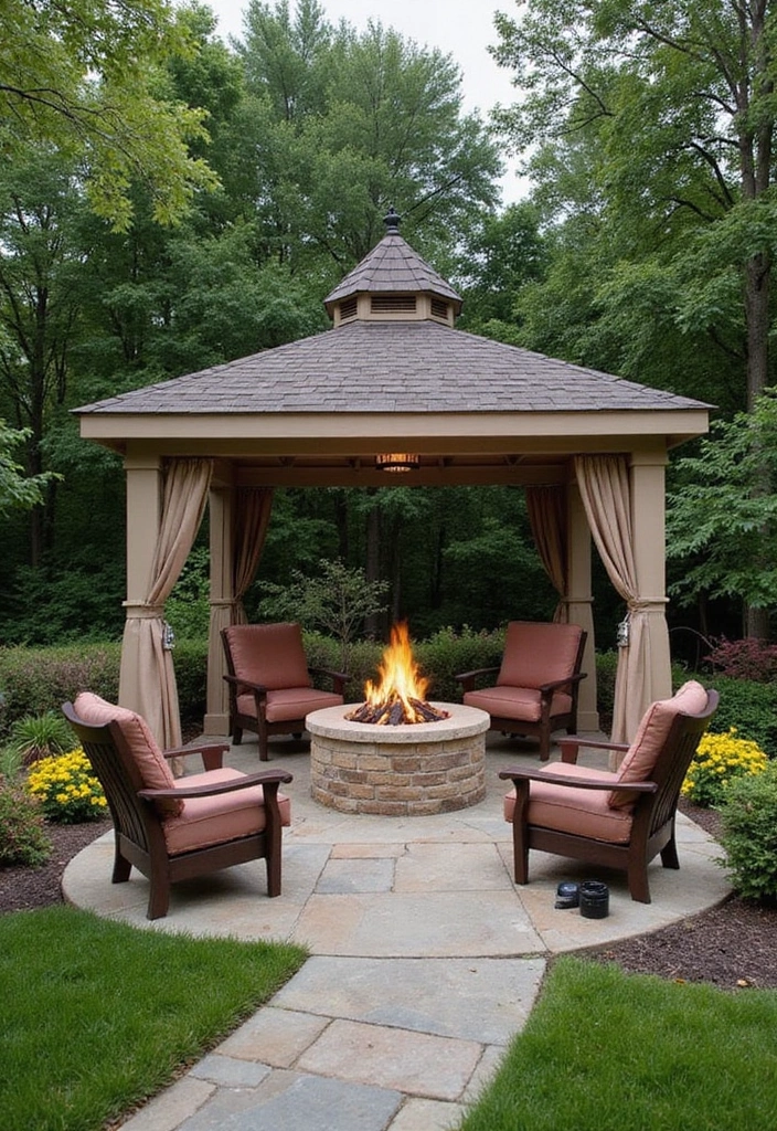 30 Gazebo Backyard Ideas That Add Shade and Charm - 11. Gazebo with Fire Pit