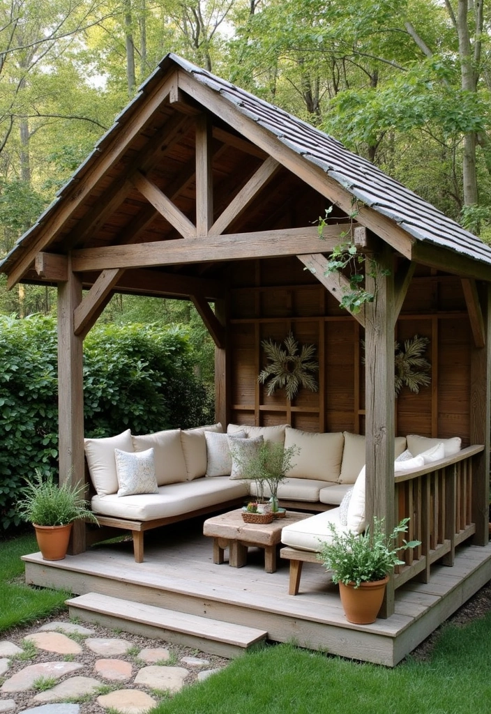 30 Gazebo Backyard Ideas That Add Shade and Charm - 14. Rustic Chic Gazebo