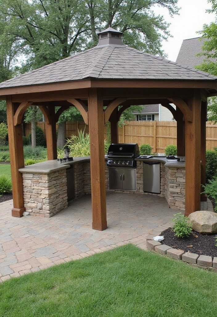 30 Gazebo Backyard Ideas That Add Shade and Charm - 17. Gazebo with Outdoor Kitchen