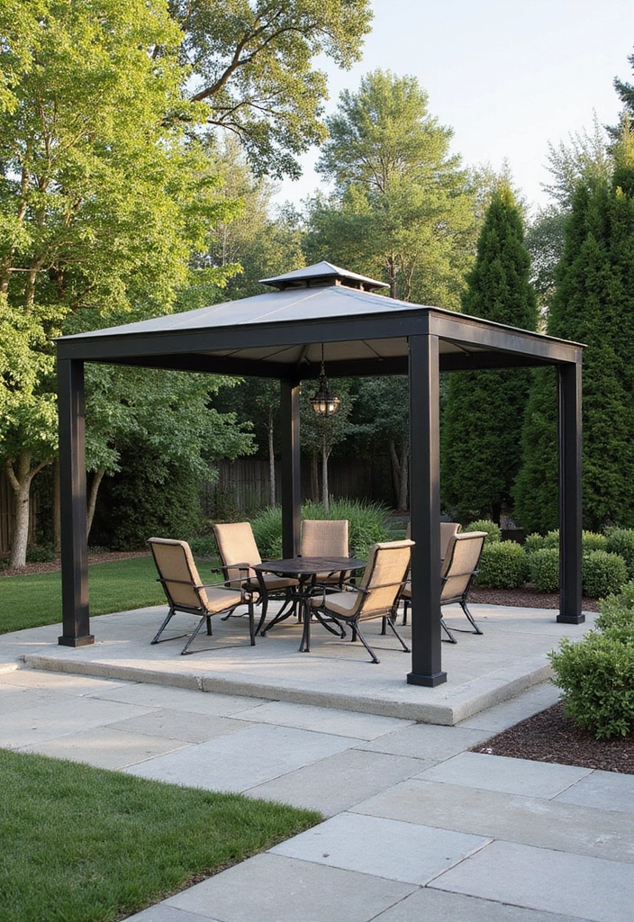 30 Gazebo Backyard Ideas That Add Shade and Charm - 2. Modern Metal Gazebo