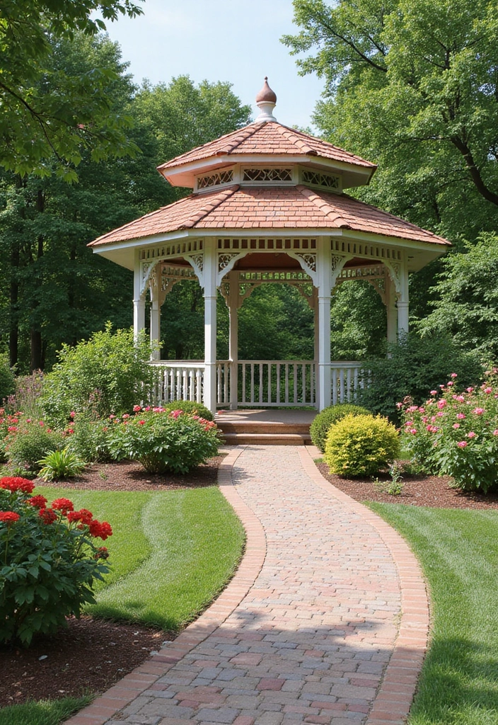 30 Gazebo Backyard Ideas That Add Shade and Charm - 21. Gazebo with Garden Pathway