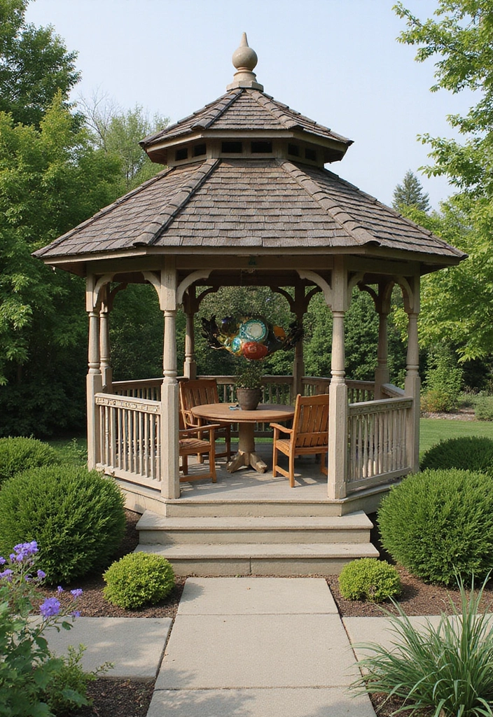 30 Gazebo Backyard Ideas That Add Shade and Charm - 22. Gazebo with Outdoor Art