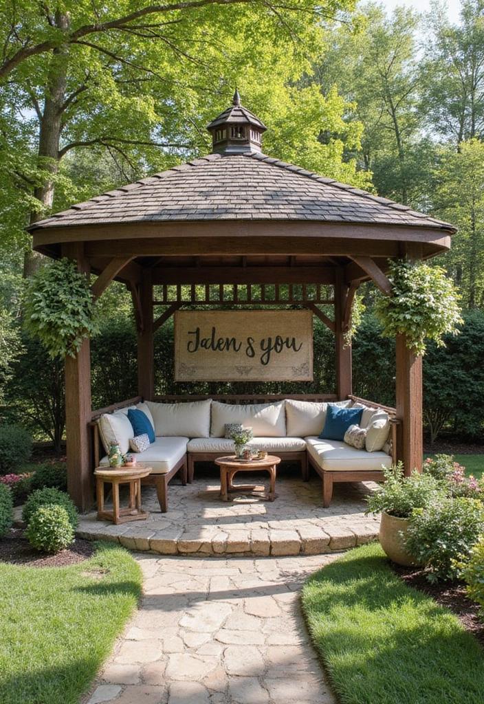 30 Gazebo Backyard Ideas That Add Shade and Charm - 24. Gazebo with Personalized Decor