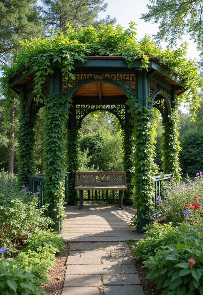 30 Gazebo Backyard Ideas That Add Shade and Charm - 28. Gazebo with Climbing Plants