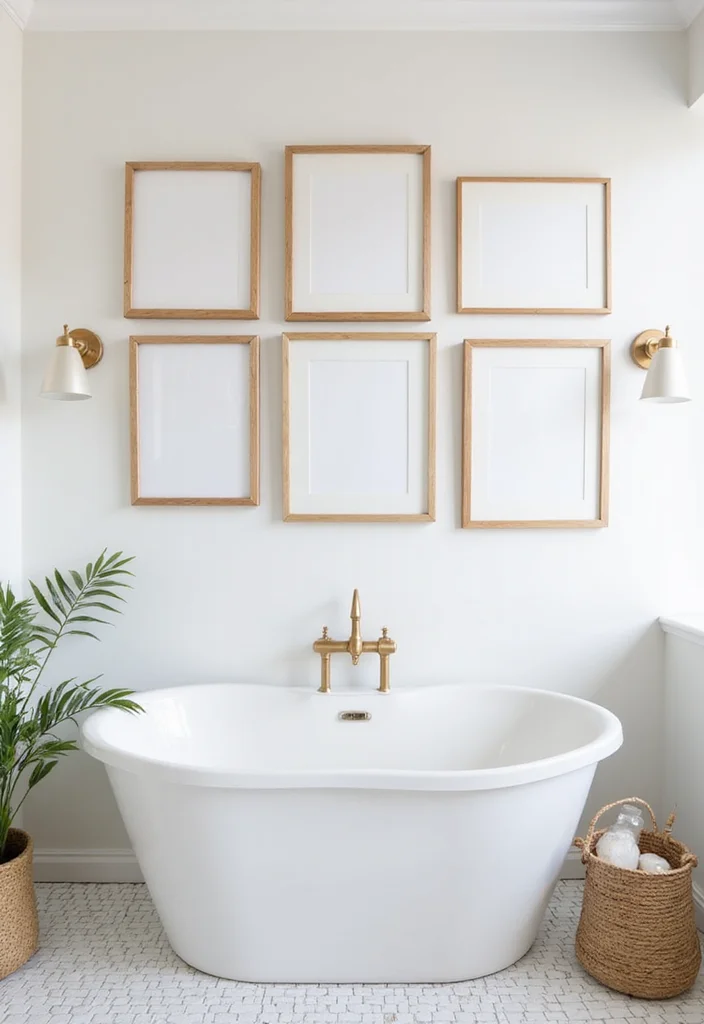12 Bathroom Ideas White for Clean Bright Timeless Appeal - 12. Creative Wall Art