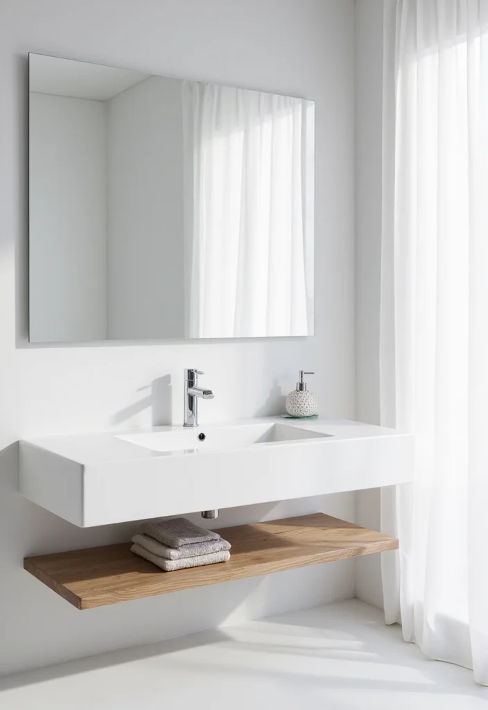 12 Bathroom Ideas White for Clean Bright Timeless Appeal - 2. Minimalist Floating Vanity