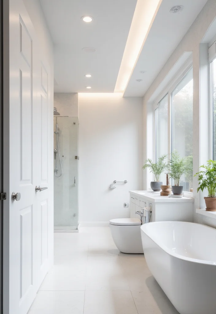 12 Bathroom Ideas White for Clean Bright Timeless Appeal - 8. White Accented Lighting