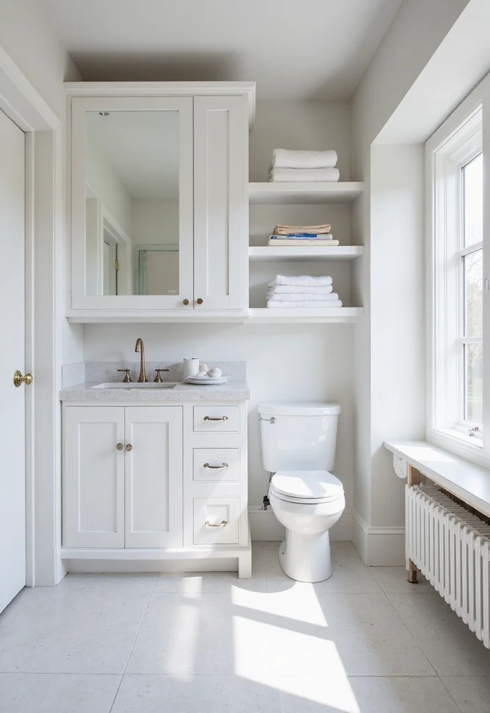 12 Bathroom Ideas White for Clean Bright Timeless Appeal - 9. Stylish Storage Solutions