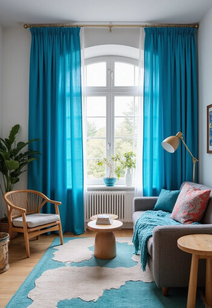 12 Blue Living Room Curtain Ideas for Fresh Calm Inviting Style - 12. Electric Blue Accents for a Bold Statement