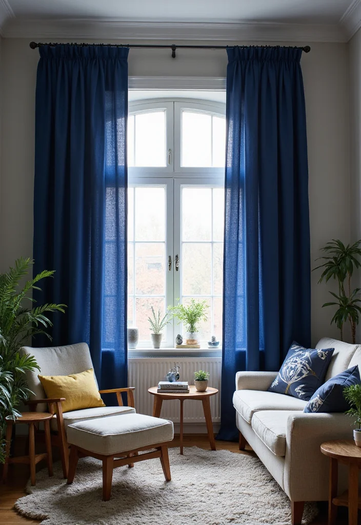 12 Blue Living Room Curtain Ideas for Fresh Calm Inviting Style - 6. Cobalt Blue Blackout Curtains for Cozy Evenings
