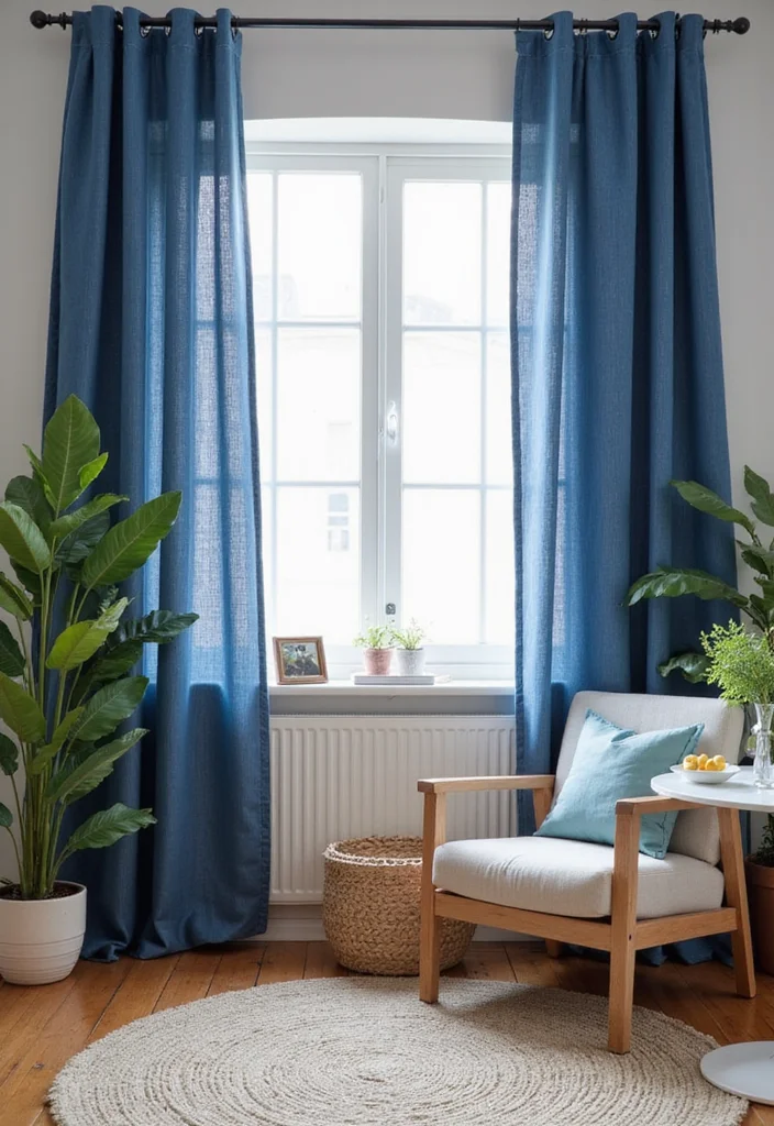 12 Blue Living Room Curtain Ideas for Fresh Calm Inviting Style - 8. Denim Blue for a Casual, Relaxed Look