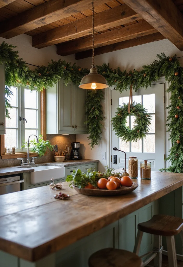 12 Christmas Kitchen Decor Ideas for Warm Festive Seasonal Style - 3. Holiday Garland and Wreaths