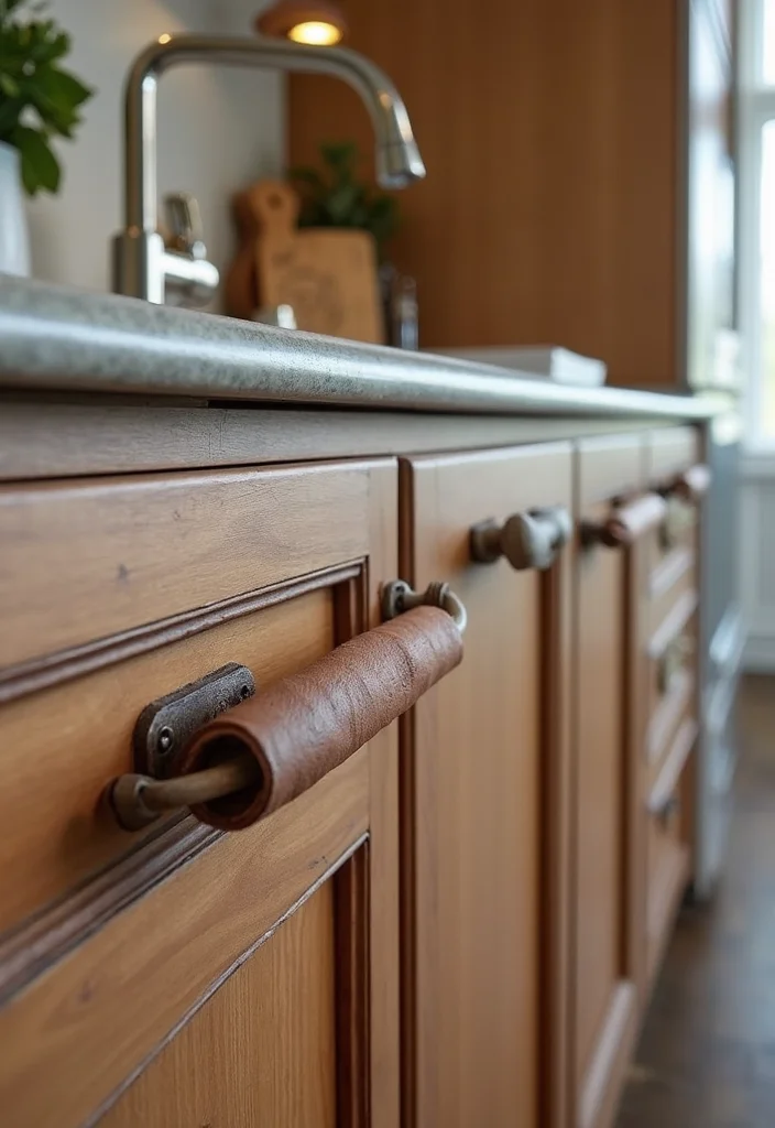 12 Kitchen Cabinet Hardware Ideas for Easy Instant Upgrades 9. Upcycled Leather Pulls