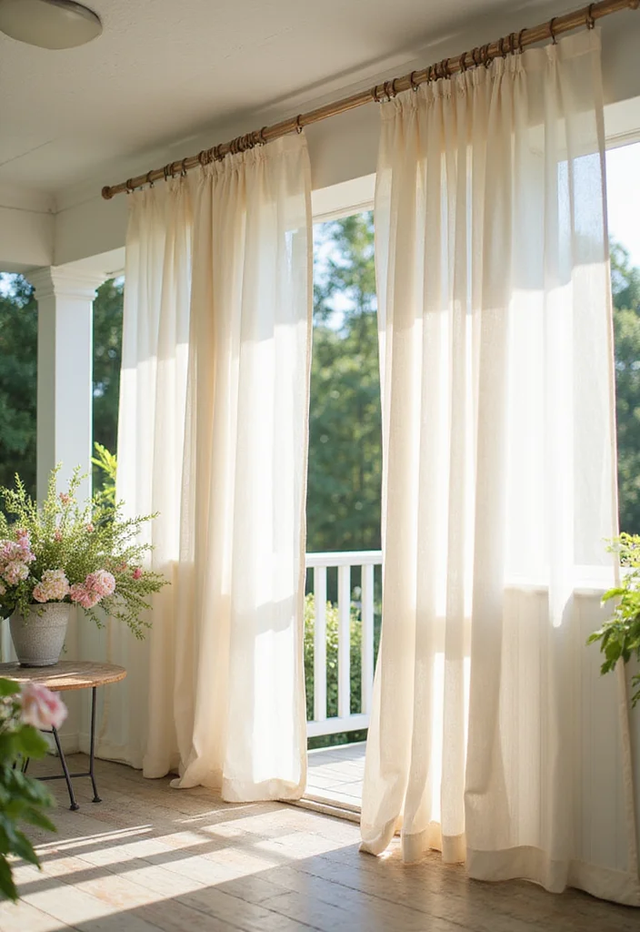 12 Porch Curtain Ideas for Breezy Shade and Outdoor Comfort - 1. Breezy Sheer Panels