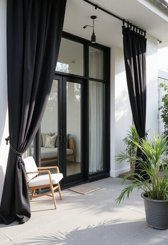 12 Porch Curtain Ideas for Breezy Shade and Outdoor Comfort - 12. Minimalist Monochrome Looks