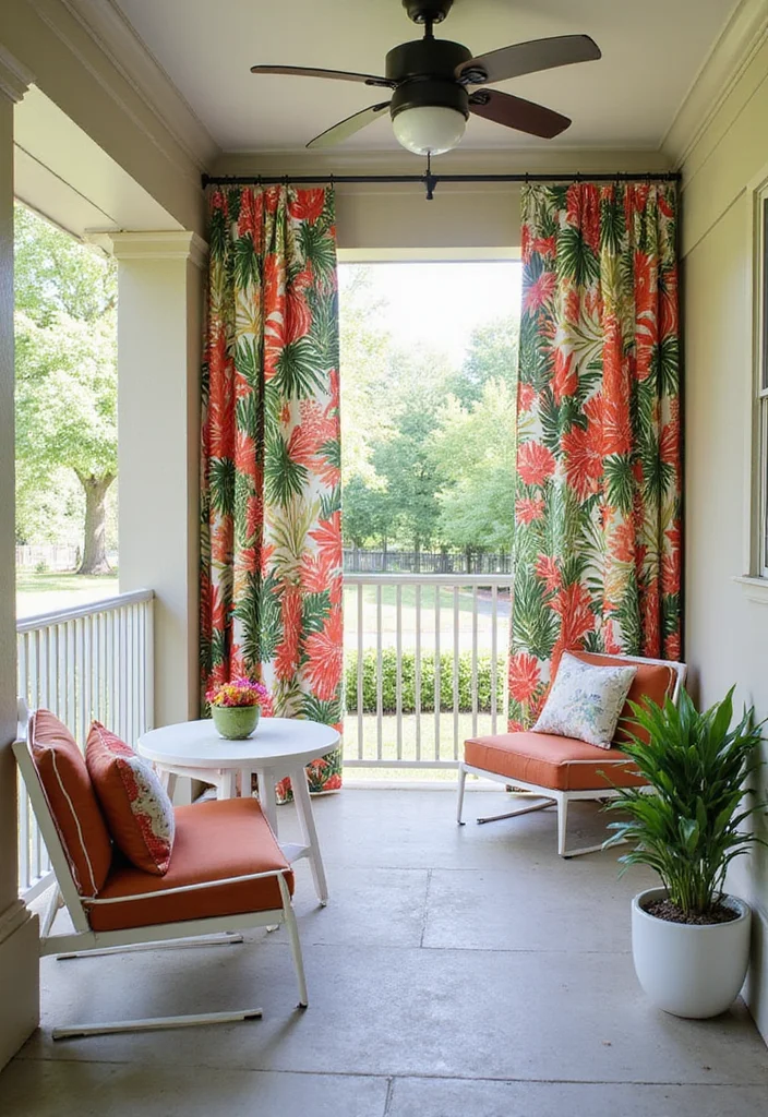 12 Porch Curtain Ideas for Breezy Shade and Outdoor Comfort - 2. Bold and Bright Prints