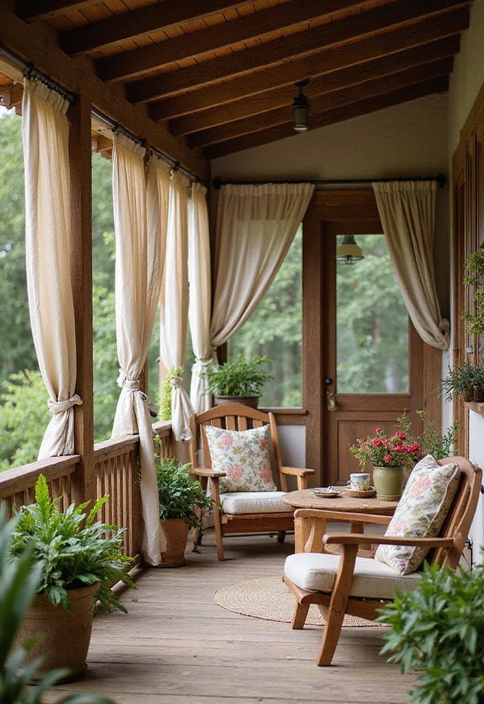 12 Porch Curtain Ideas for Breezy Shade and Outdoor Comfort - 3. Rustic Wooden Rods