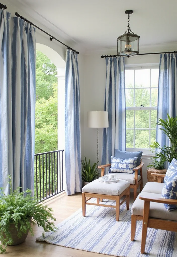 12 Porch Curtain Ideas for Breezy Shade and Outdoor Comfort - 5. Classic Striped Curtains