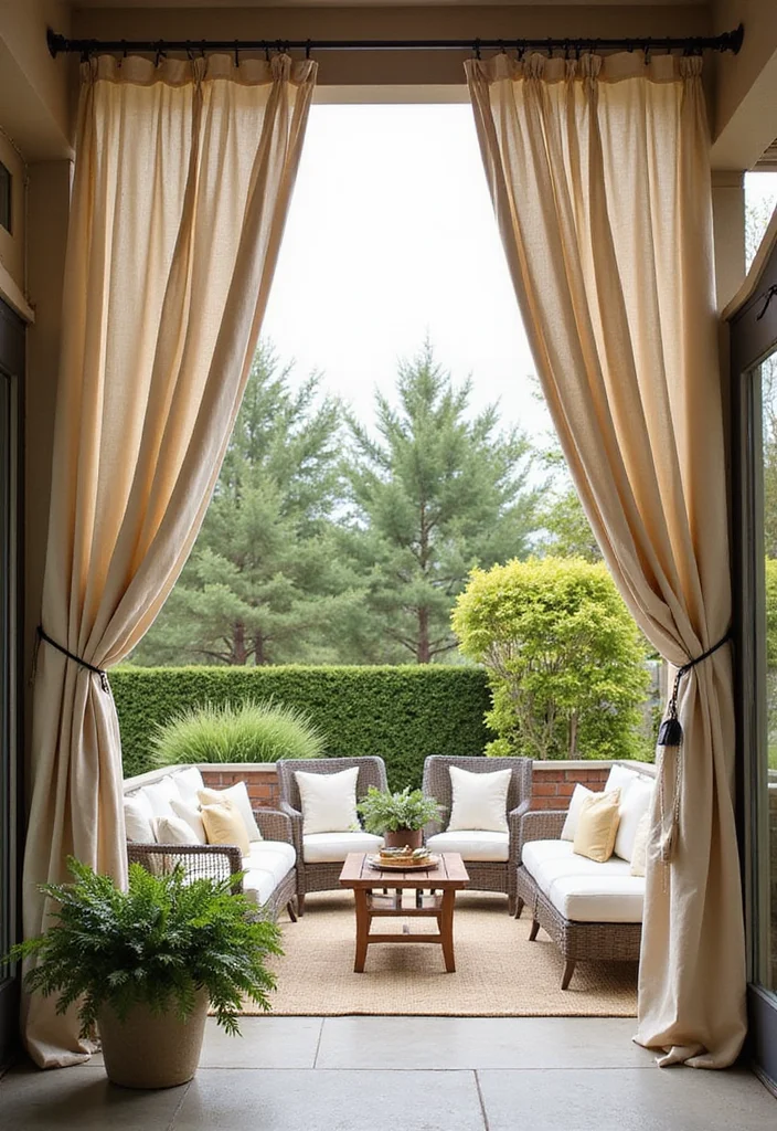 12 Porch Curtain Ideas for Breezy Shade and Outdoor Comfort - 7. Outdoor Fabric with UV Protection