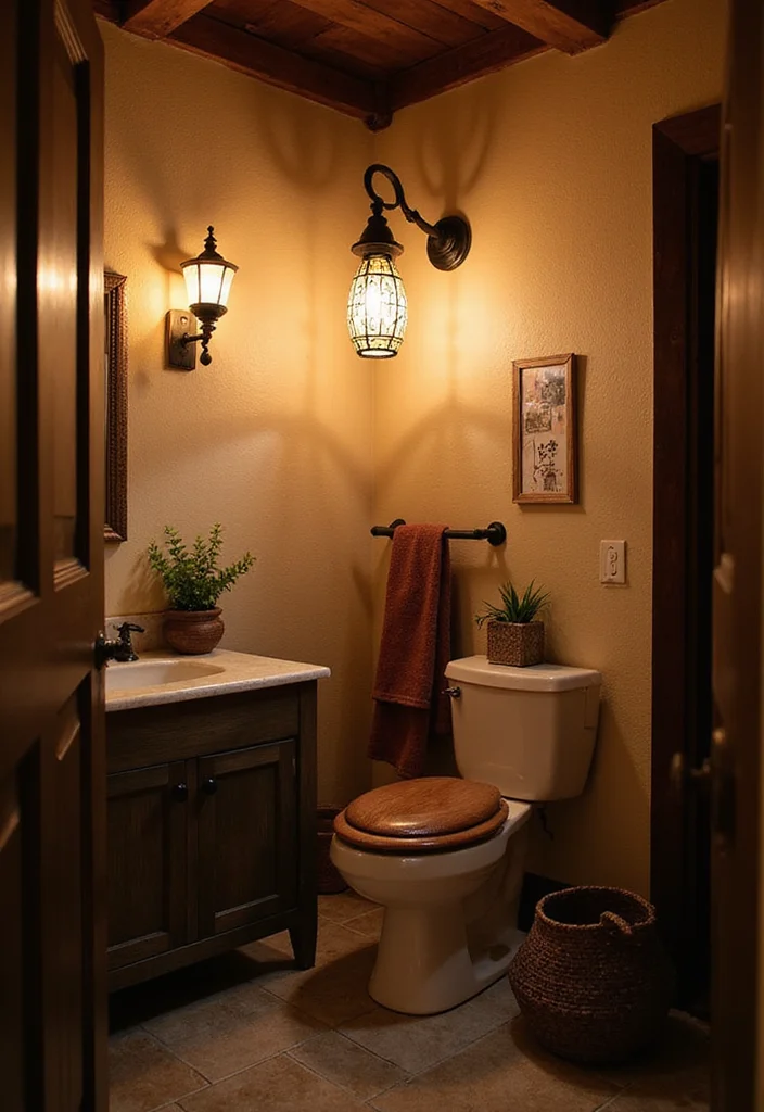 12 Rustic Half Bathroom Ideas for Cozy Natural Compact Style 56 12 Rustic Half Bathroom Ideas for Cozy Natural Compact Style 6. Choose Rustic Lighting Fixtures