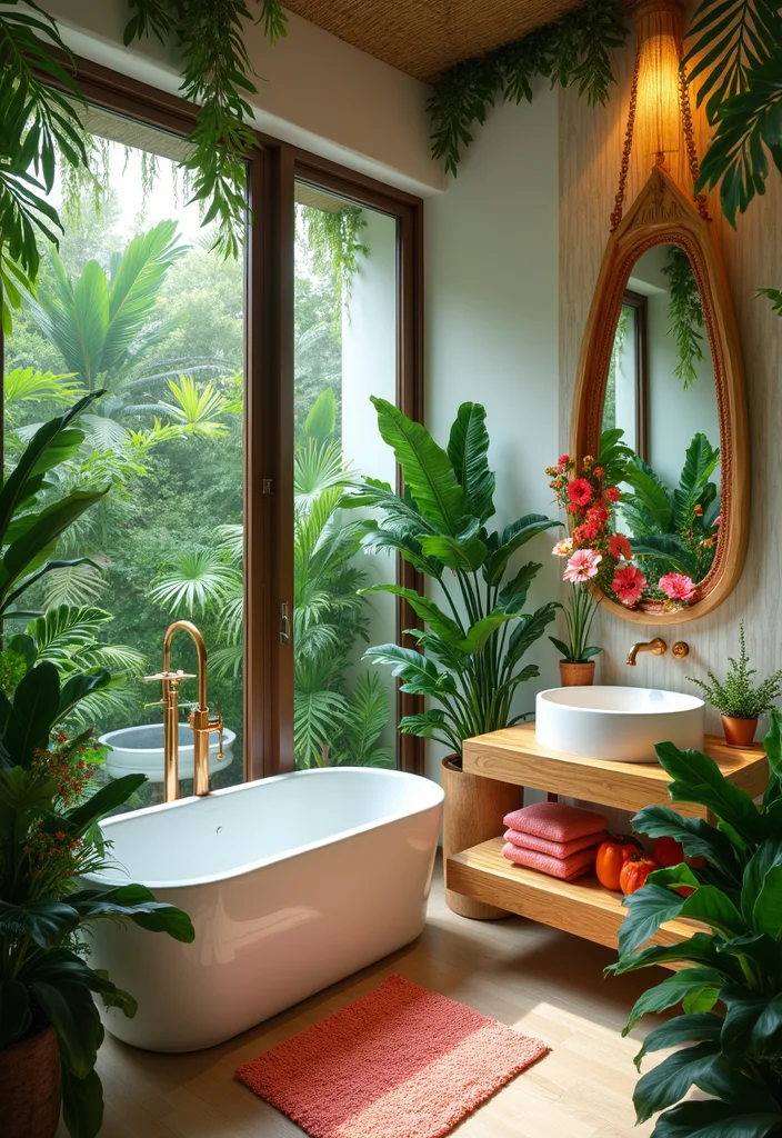 14 Colorful Bathroom Ideas for Playful Bright Cheerful Spaces - 1. Tropical Paradise