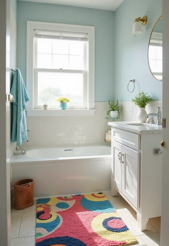 14 Colorful Bathroom Ideas for Playful Bright Cheerful Spaces - 13. Fun Bath Mats