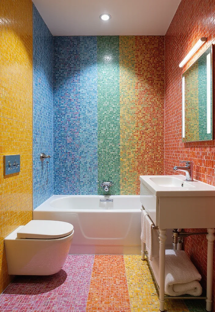14 Colorful Bathroom Ideas for Playful Bright Cheerful Spaces - 2. Rainbow Tiles