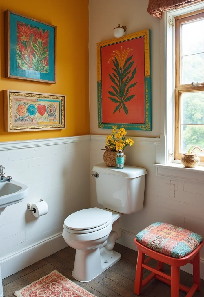 14 Colorful Bathroom Ideas for Playful Bright Cheerful Spaces - 4. Wall Art Wonders