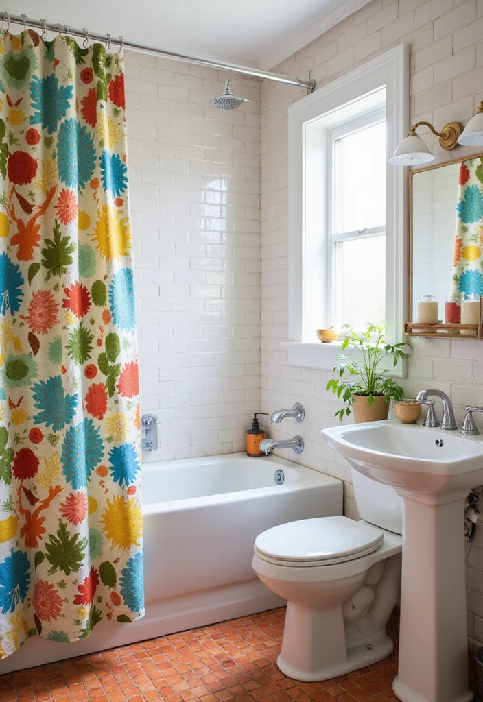 14 Colorful Bathroom Ideas for Playful Bright Cheerful Spaces - 8. Vibrant Shower Curtains