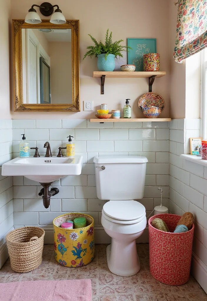 14 Colorful Bathroom Ideas for Playful Bright Cheerful Spaces - 9. Eclectic Accessories