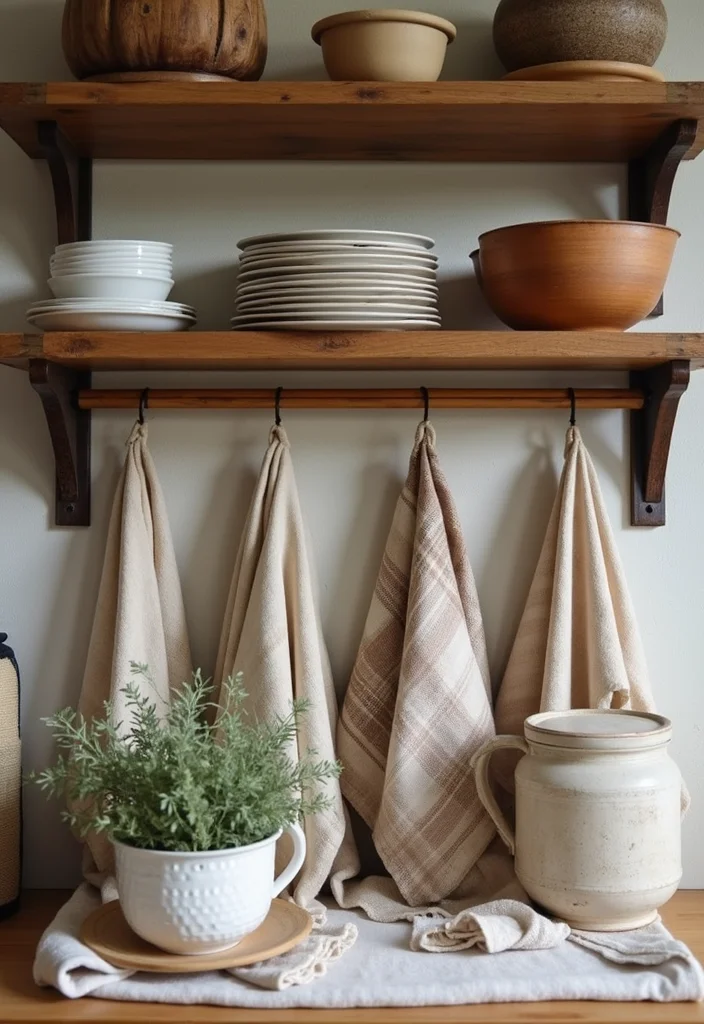 14 Kitchen Shelf Decor Ideas for Simple Stylish Accents 67 14 Kitchen Shelf Decor Ideas for Simple Stylish Accents 7. Layering Textiles