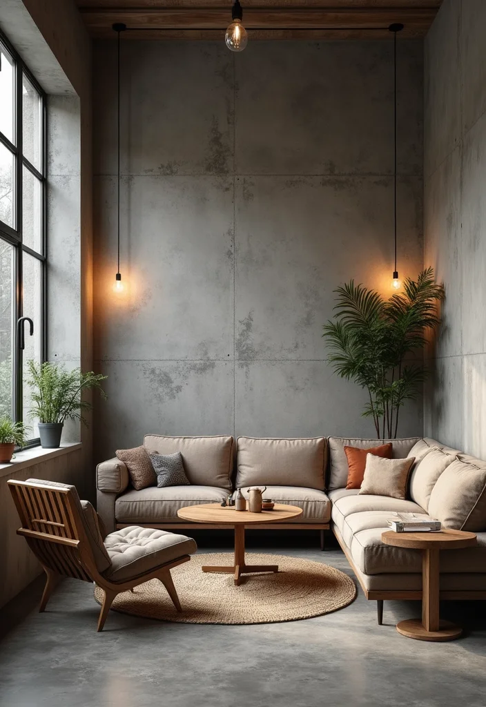 14 Living Room Wall Paneling Ideas for Texture Depth and Warmth - 12. Textured Concrete Walls
