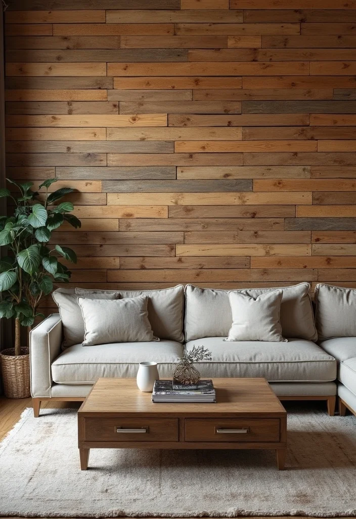14 Living Room Wall Paneling Ideas for Texture Depth and Warmth - 7. Pallet Wood Accent Wall