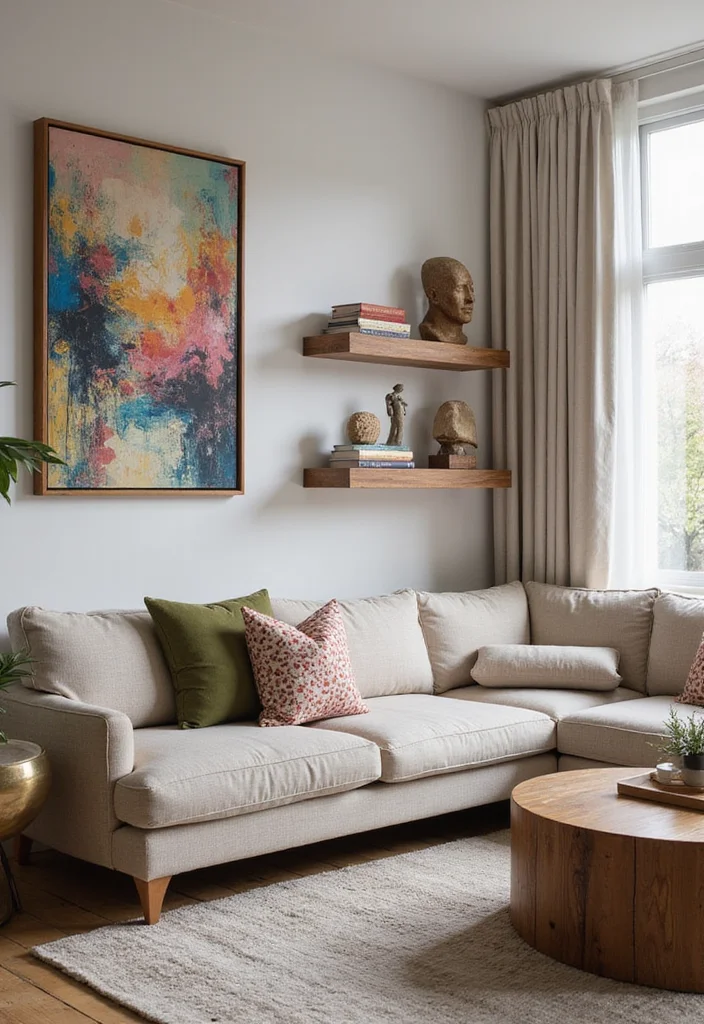 16 Beautiful Living Room Ideas for Warm Stylish Everyday Comfort 11. Artful Displays