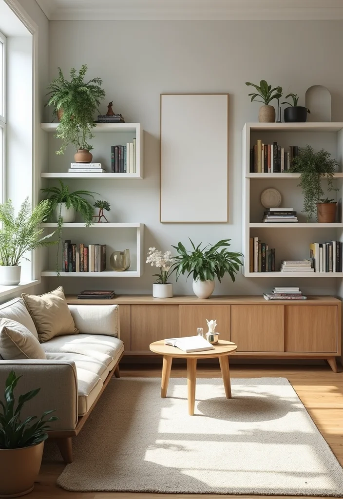 16 Beautiful Living Room Ideas for Warm Stylish Everyday Comfort 16. Open Shelving for Display