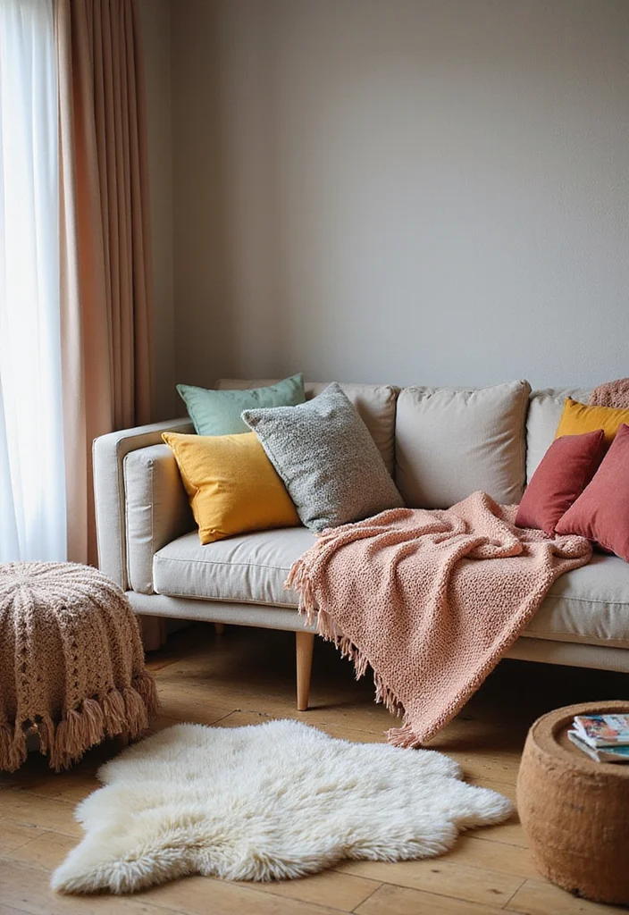 16 Beautiful Living Room Ideas for Warm Stylish Everyday Comfort 7. Cozy Textiles for Comfort